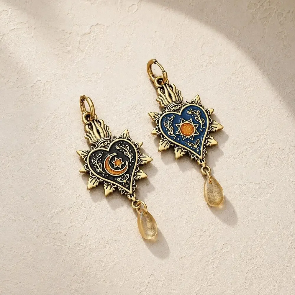 Free People Heart Star Moon Earrings Hoop Gold Celestial Boho Flower Southwest